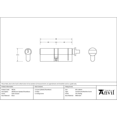 From The Anvil - Satin Chrome 40/40 Cylinder/Thumbturn | Sku. 90216 | Trade Door Handles.