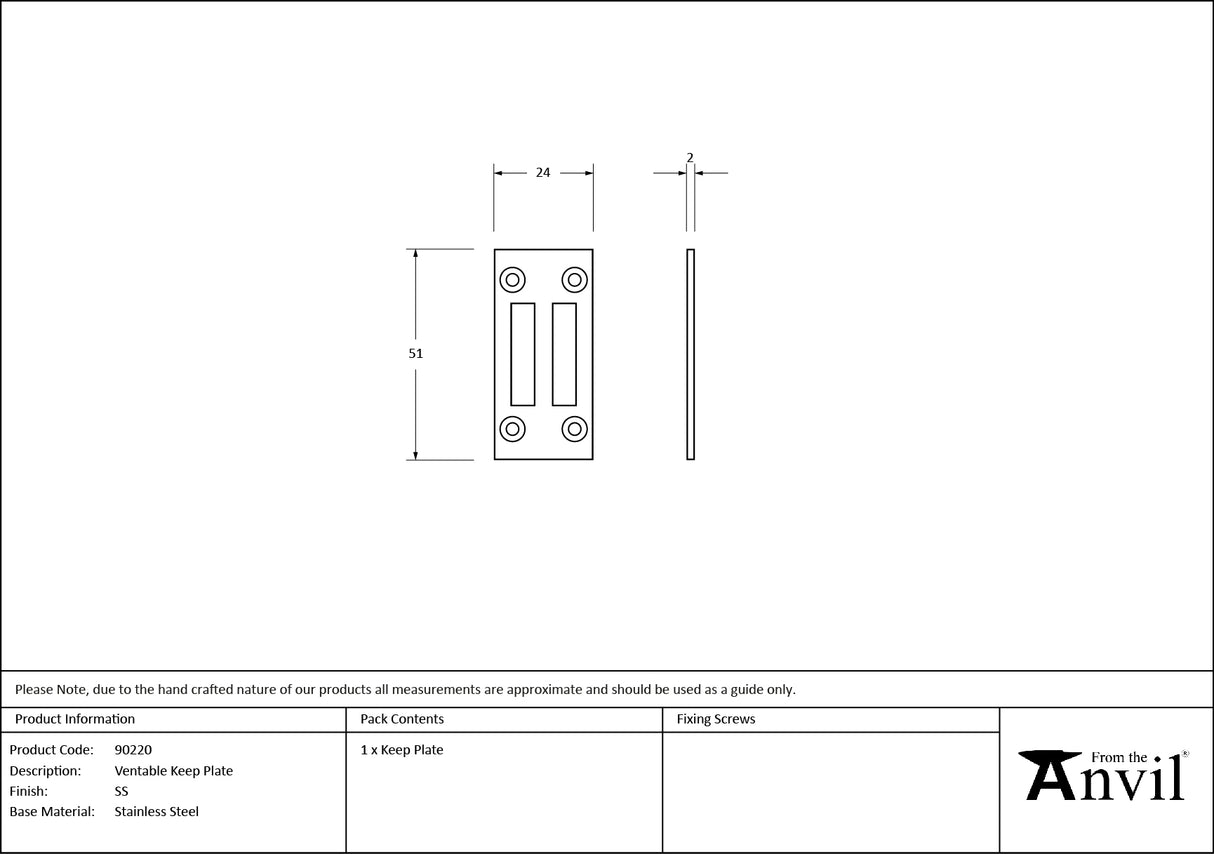 From The Anvil - SS Ventable Keep Plate | Sku. 90220 | Trade Door Handles.