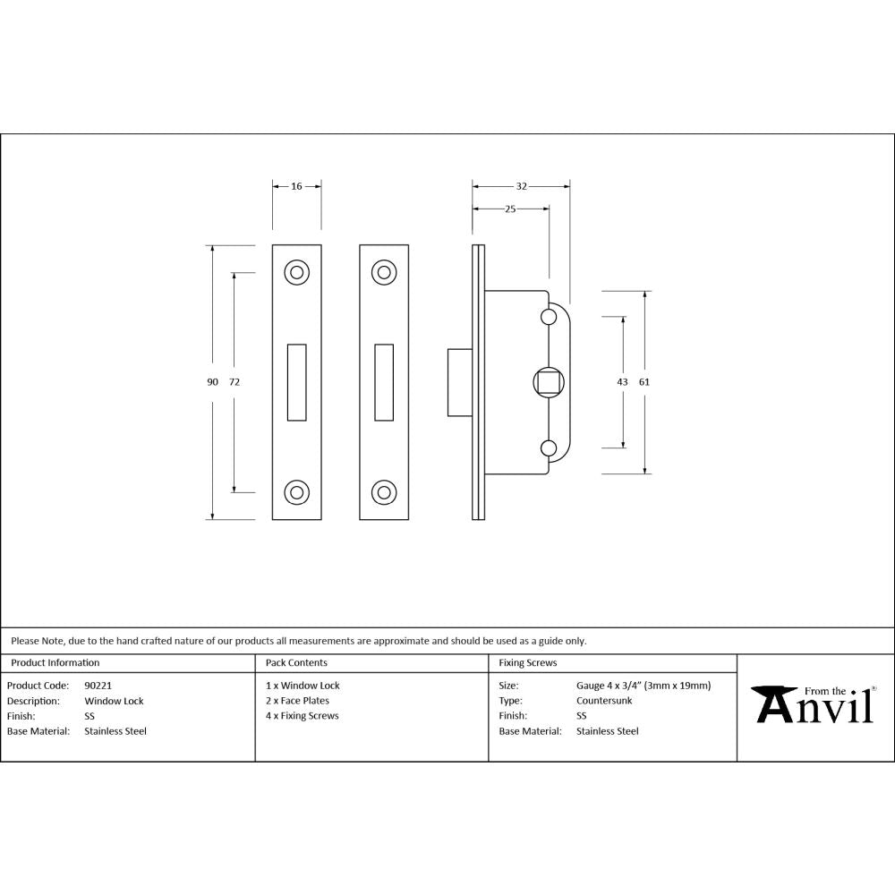 From The Anvil - SS Window Lock | Sku. 90221 | Trade Door Handles.