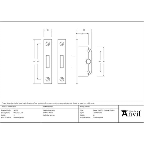 From The Anvil - SS Window Lock | Sku. 90221 | Trade Door Handles.