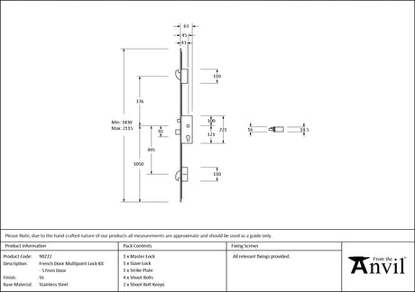 From The Anvil - SS French Door Multipoint Lock Kit 57mm Door | Sku. 90222 | Trade Door Handles.