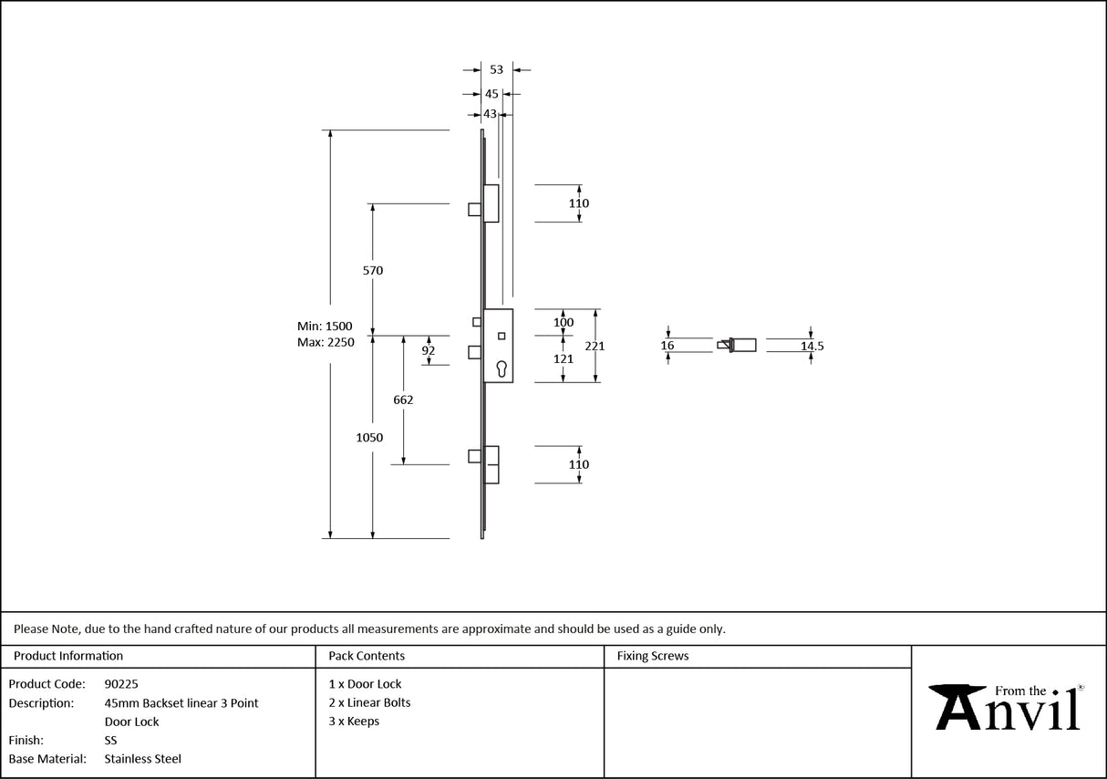 From The Anvil - SS 45mm Backset linear 3 Point Door Lock | Sku. 90225 | Trade Door Handles.