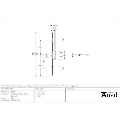 From The Anvil - SS 45mm Backset linear 3 Point Door Lock | Sku. 90225 | Trade Door Handles.