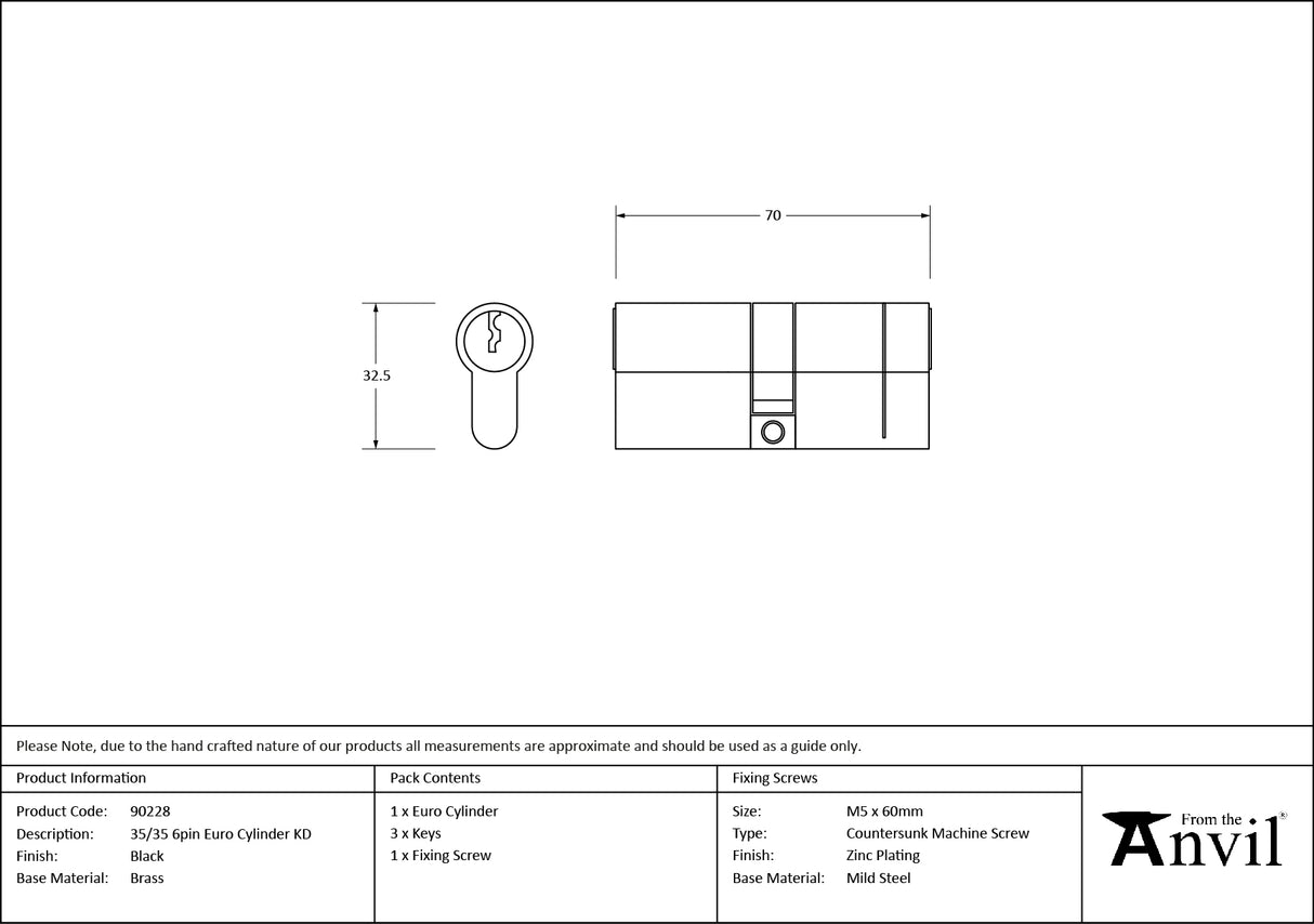 From The Anvil - Black 35/35 6pin Euro Cylinder KD | Sku. 90228 | Trade Door Handles.
