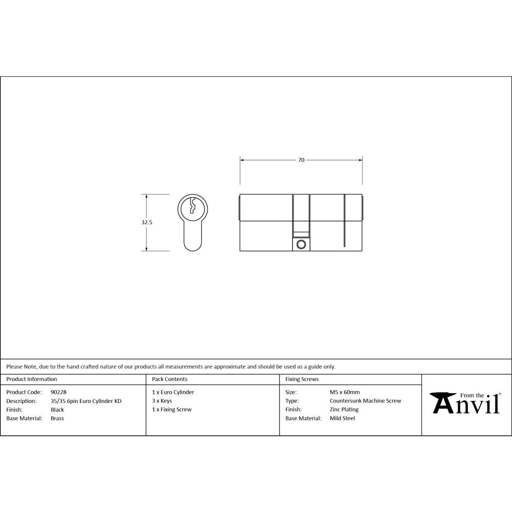 From The Anvil - Black 35/35 6pin Euro Cylinder KD | Sku. 90228 | Trade Door Handles.
