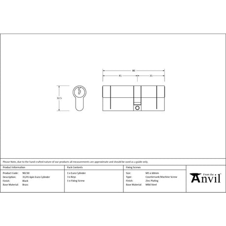 From The Anvil - Black 35/45 6pin Euro Cylinder | Sku. 90230 | Trade Door Handles.