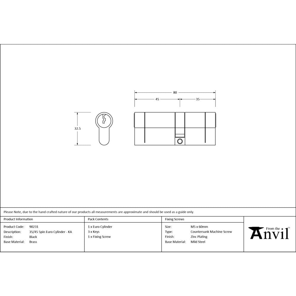 From The Anvil - Black 35/45 6pin Euro Cylinder KA | Sku. 90231 | Trade Door Handles.