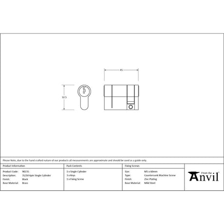From The Anvil - Black 35/10 6pin Single Cylinder | Sku. 90235 | Trade Door Handles.