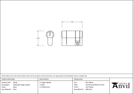 From The Anvil - Black 40/10 6pin Single Cylinder | Sku. 90236 | Trade Door Handles.