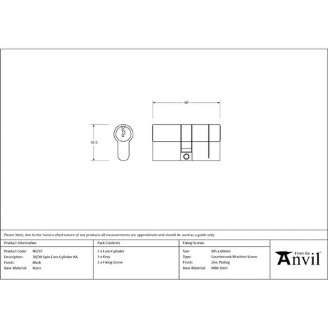 From The Anvil - Black 30/30 6pin Euro Cylinder KA | Sku. 90237 | Trade Door Handles.