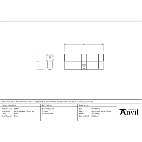 From The Anvil - Black 40/40 6pin Euro Cylinder KA | Sku. 90239 | Trade Door Handles.