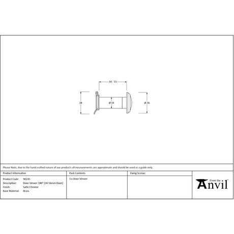 From The Anvil - Satin Chrome Door Viewer 180 Degree (34-56mm Door) | Sku. 90245 | Trade Door Handles.