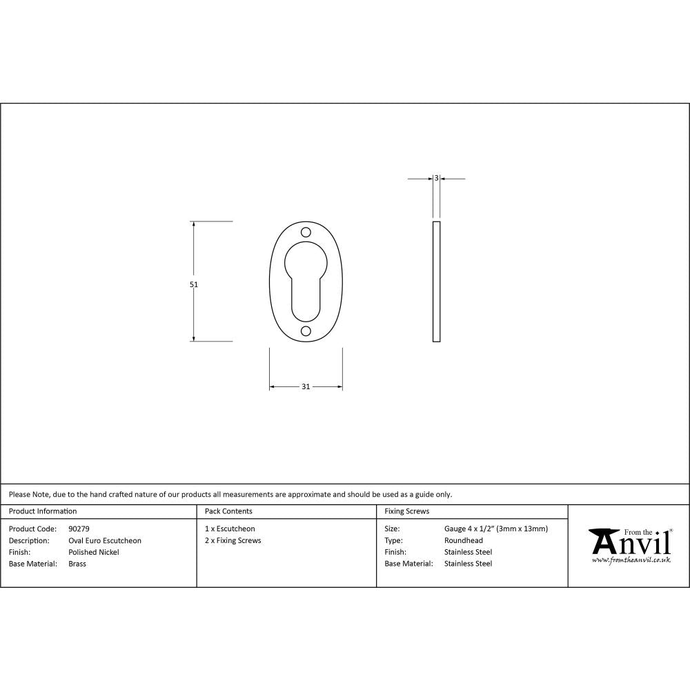 From The Anvil - Polished Chrome Oval Euro Escutcheon | Sku. 90279 | Trade Door Handles.