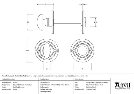 From The Anvil - Polished Chrome Round Bathroom Thumbturn | Sku. 90284 | Trade Door Handles.