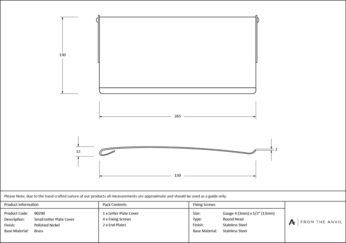 From The Anvil - Polished Nickel Small Letter Plate Cover | Sku. 90290 | Trade Door Handles.