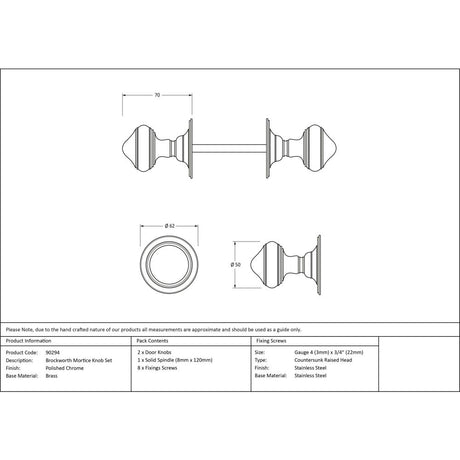 From The Anvil - Polished Chrome Brockworth Mortice Knob Set | Sku. 90294 | Trade Door Handles.