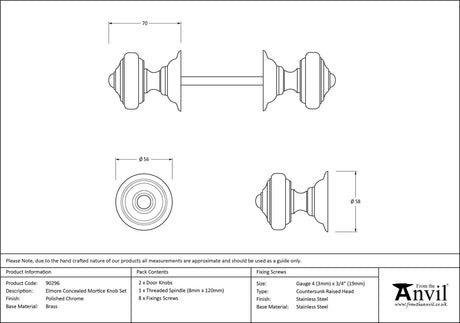 From The Anvil - Polished Chrome Elmore Concealed Mortice Knob Set | Sku. 90296 | Trade Door Handles.