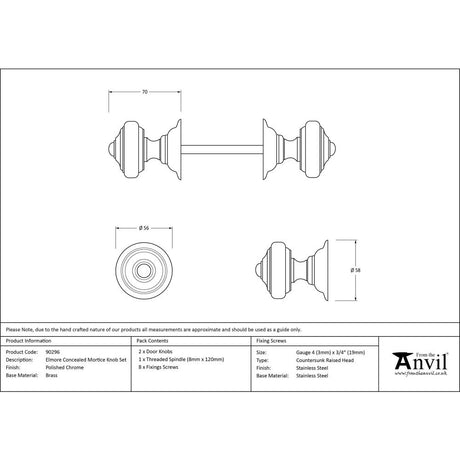 From The Anvil - Polished Chrome Elmore Concealed Mortice Knob Set | Sku. 90296 | Trade Door Handles.