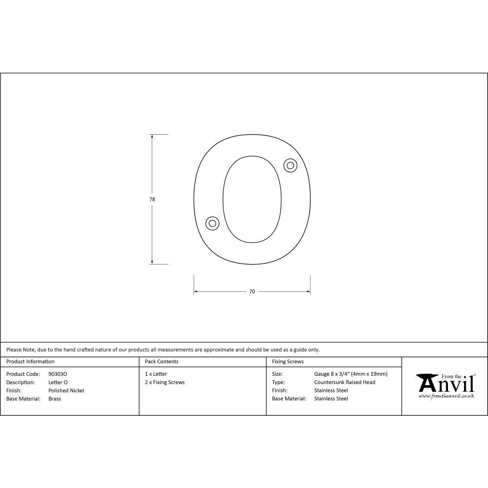 From The Anvil - Polished Nickel Letter O | Sku. 90303O | Trade Door Handles.