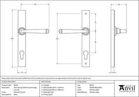 From The Anvil - Polished Chrome Avon Slimline Lever Espag. Lock Set | Sku. 90355 | Trade Door Handles.