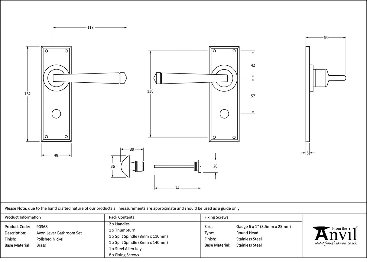 From The Anvil - Polished Nickel Avon Lever Bathroom Set | Sku. 90368 | Trade Door Handles.