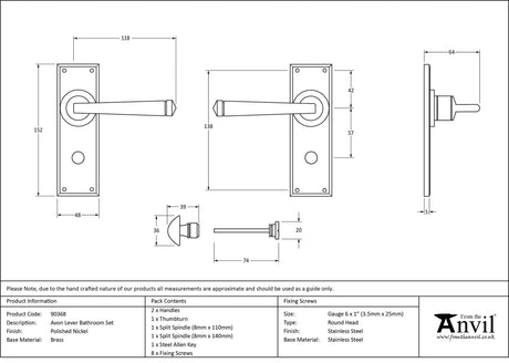 From The Anvil - Polished Nickel Avon Lever Bathroom Set | Sku. 90368 | Trade Door Handles.