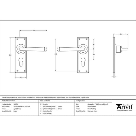 From The Anvil - Aged Brass Avon Lever Euro Lock Set | Sku. 90370 | Trade Door Handles.
