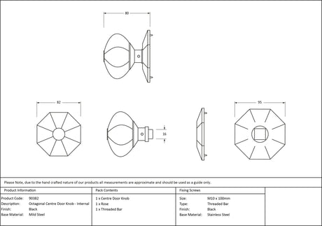 From The Anvil - Black Octagonal Centre Door Knob - Internal | Sku. 90382 | Trade Door Handles.