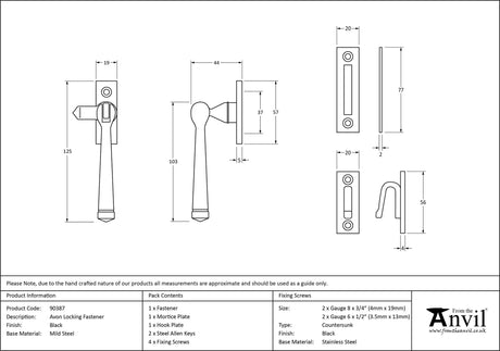 From The Anvil - Black Locking Avon Fastener | Sku. 90387 | Trade Door Handles.