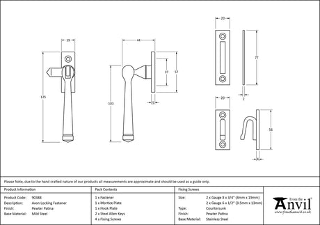 From The Anvil - Pewter Locking Avon Fastener | Sku. 90388 | Trade Door Handles.