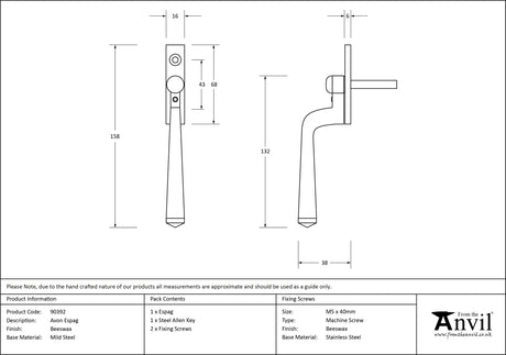 From The Anvil - Beeswax Avon Espag | Sku. 90392 | Trade Door Handles.