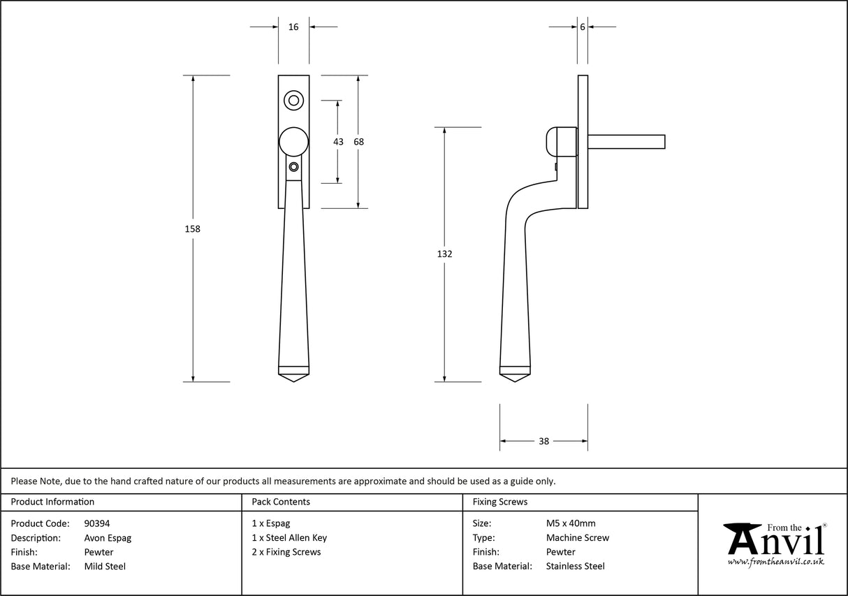 From The Anvil - Pewter Avon Espag | Sku. 90394 | Trade Door Handles.