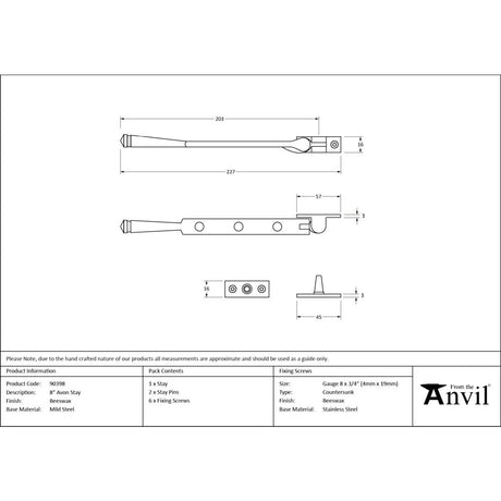 From The Anvil - Beeswax 8" Avon Stay | Sku. 90398 | Trade Door Handles.