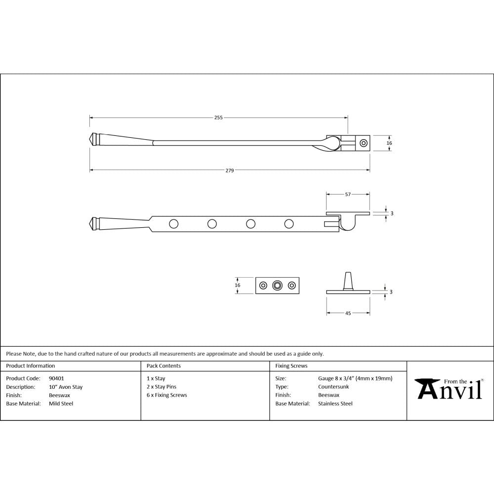 From The Anvil - Beeswax 10" Avon Stay | Sku. 90401 | Trade Door Handles.