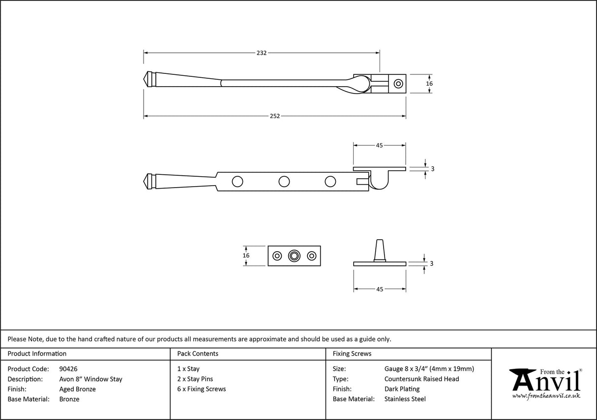 From The Anvil - Aged Bronze 8" Avon Stay | Sku. 90426 | Trade Door Handles.