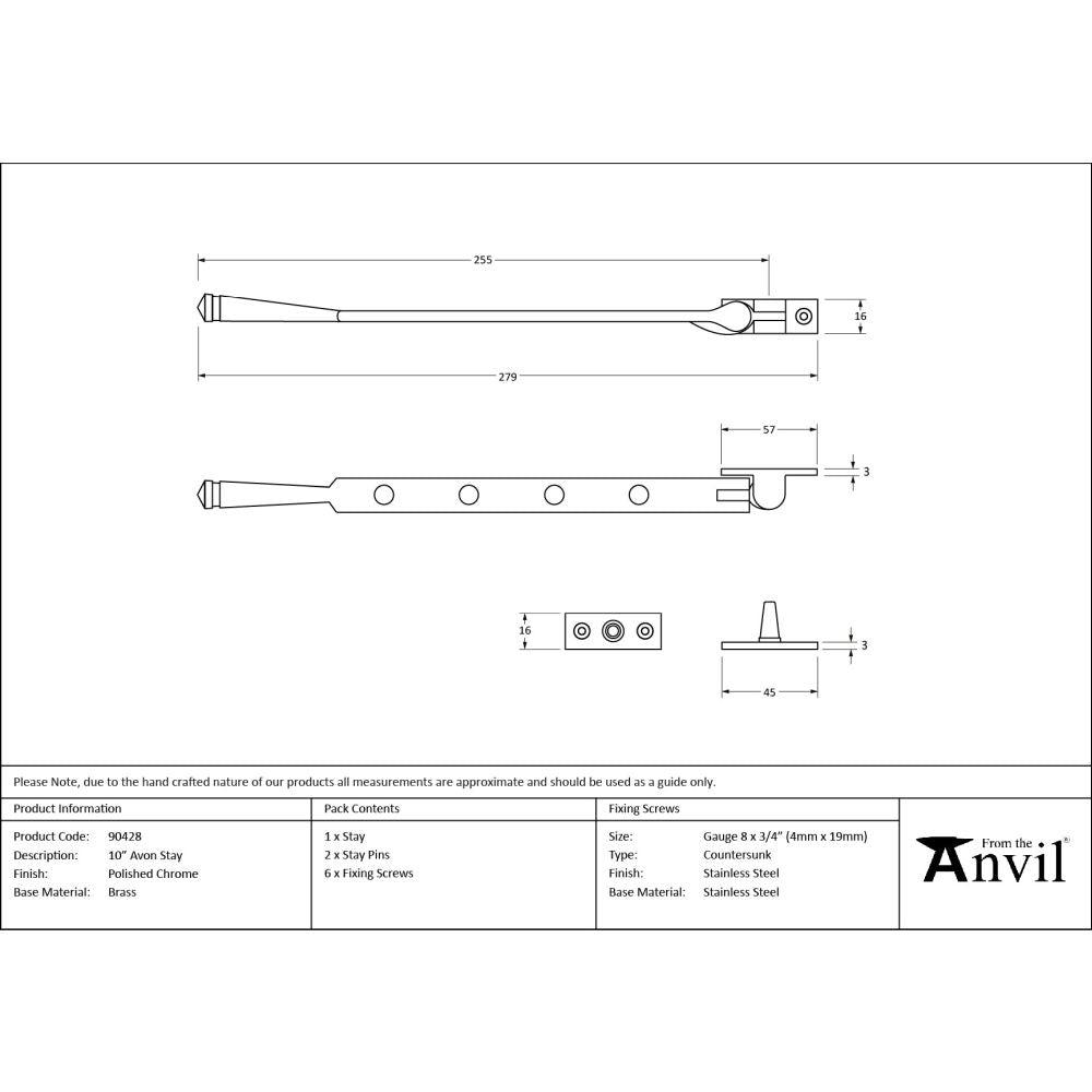 From The Anvil - Polished Chrome 10" Avon Stay | Sku. 90428 | Trade Door Handles.