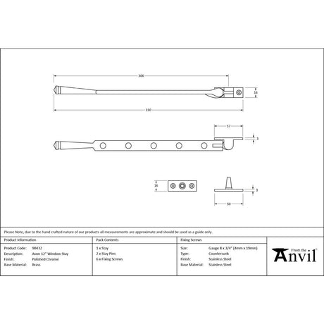 From The Anvil - Polished Chrome 12" Avon Stay | Sku. 90432 | Trade Door Handles.