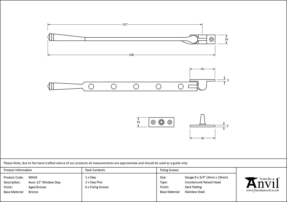 From The Anvil - Aged Bronze 12" Avon Stay | Sku. 90434 | Trade Door Handles.