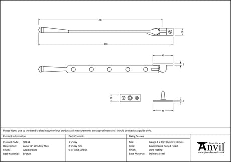 From The Anvil - Aged Bronze 12" Avon Stay | Sku. 90434 | Trade Door Handles.