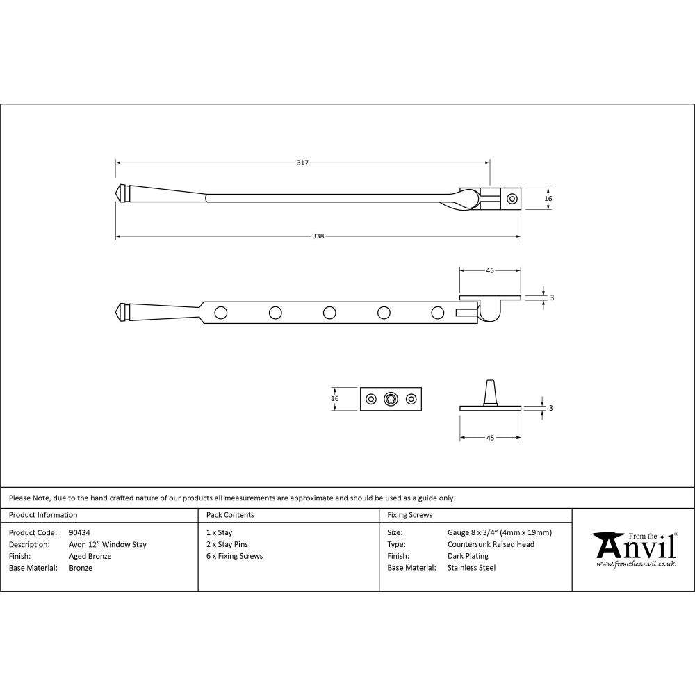 From The Anvil - Aged Bronze 12" Avon Stay | Sku. 90434 | Trade Door Handles.