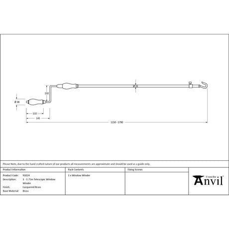 From The Anvil - Lacquered Brass 1-1.75m Telescopic Window Winder | Sku. 91024 | Trade Door Handles.