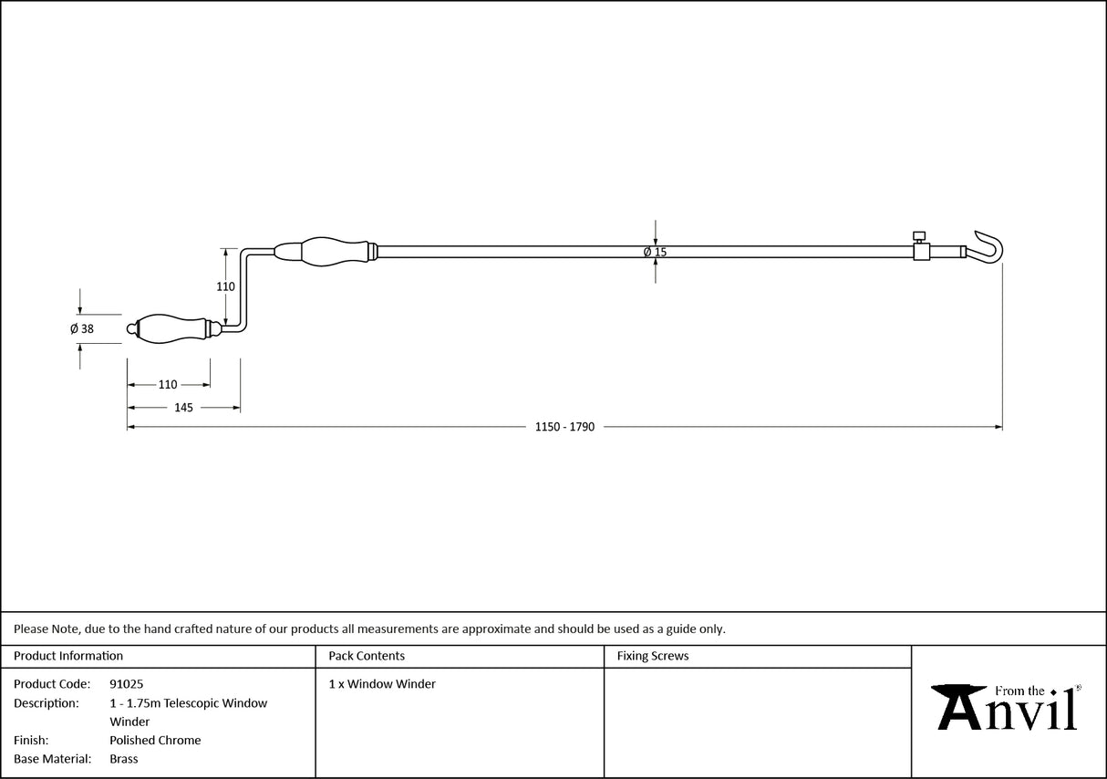 From The Anvil - Polished Chrome 1-1.75m Telescopic Window Winder | Sku. 91025 | Trade Door Handles.