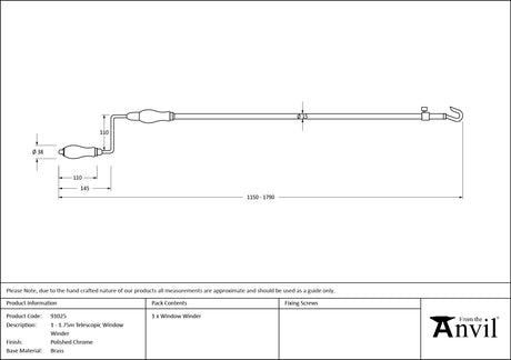 From The Anvil - Polished Chrome 1-1.75m Telescopic Window Winder | Sku. 91025 | Trade Door Handles.