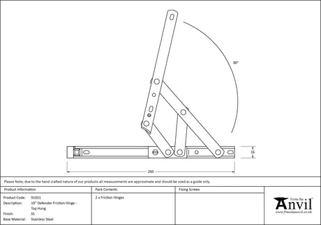 From The Anvil - SS 10" Defender Friction Hinge - Top Hung | Sku. 91031 | Trade Door Handles.