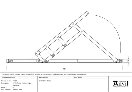 From The Anvil - SS 24" Defender Friction Hinge - Top Hung | Sku. 91035 | Trade Door Handles.