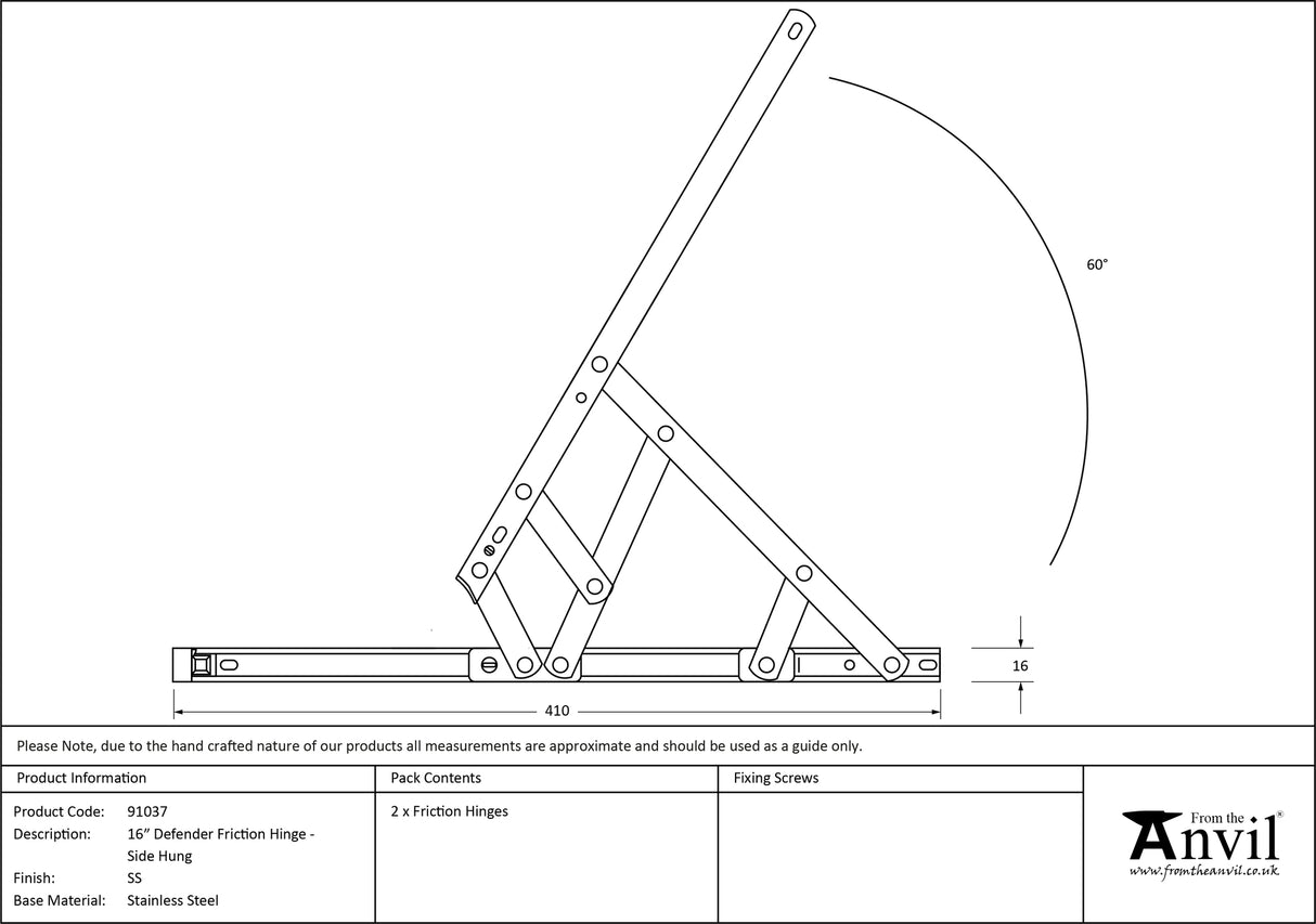 From The Anvil - SS 16" Defender Friction Hinge - Side Hung | Sku. 91037 | Trade Door Handles.