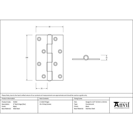 From The Anvil - Black 4" Butt Hinge (Pair) | Sku. 91042 | Trade Door Handles.