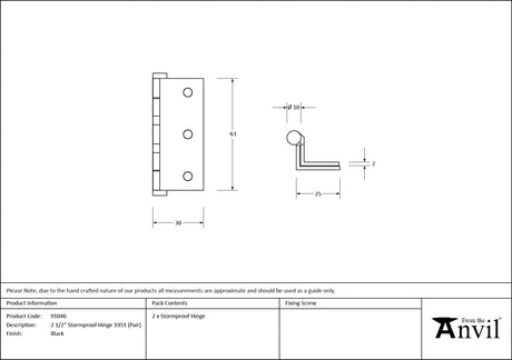From The Anvil - Black 2‚¬Å¡½" Stormproof Hinge 1951 (Pair) | Sku. 91046 | Trade Door Handles.
