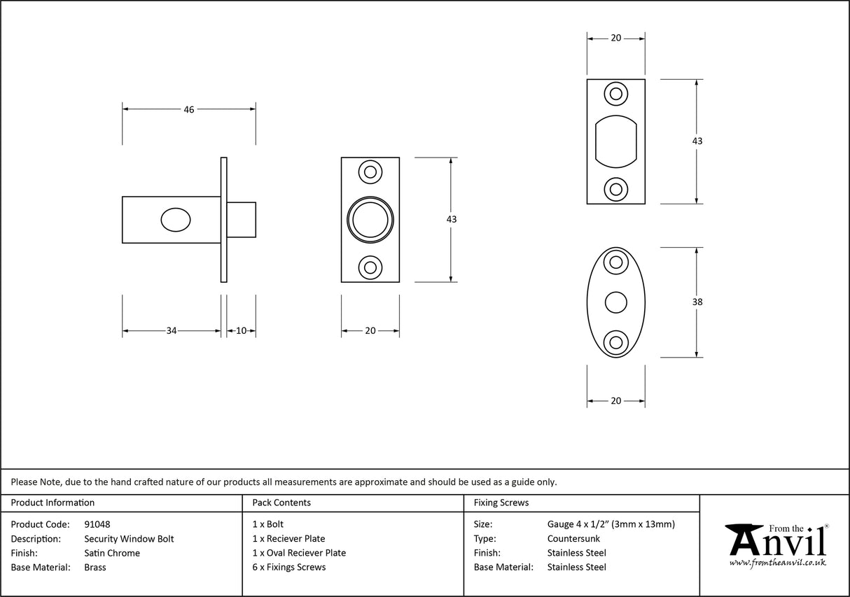 From The Anvil - Satin Chrome Security Window Bolt | Sku. 91048 | Trade Door Handles.
