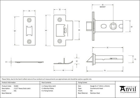 From The Anvil - SSS 2½" Heavy Duty Latch | Sku. 91069 | Trade Door Handles.